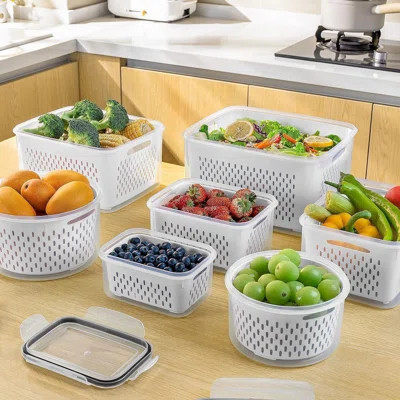 5 PCS Large Fruit Containers For Fridge - Leakproof Food Storage Containers With Removable Colander - Dishwasher & Microwave Safe Produce Containers K | Wayfair North America