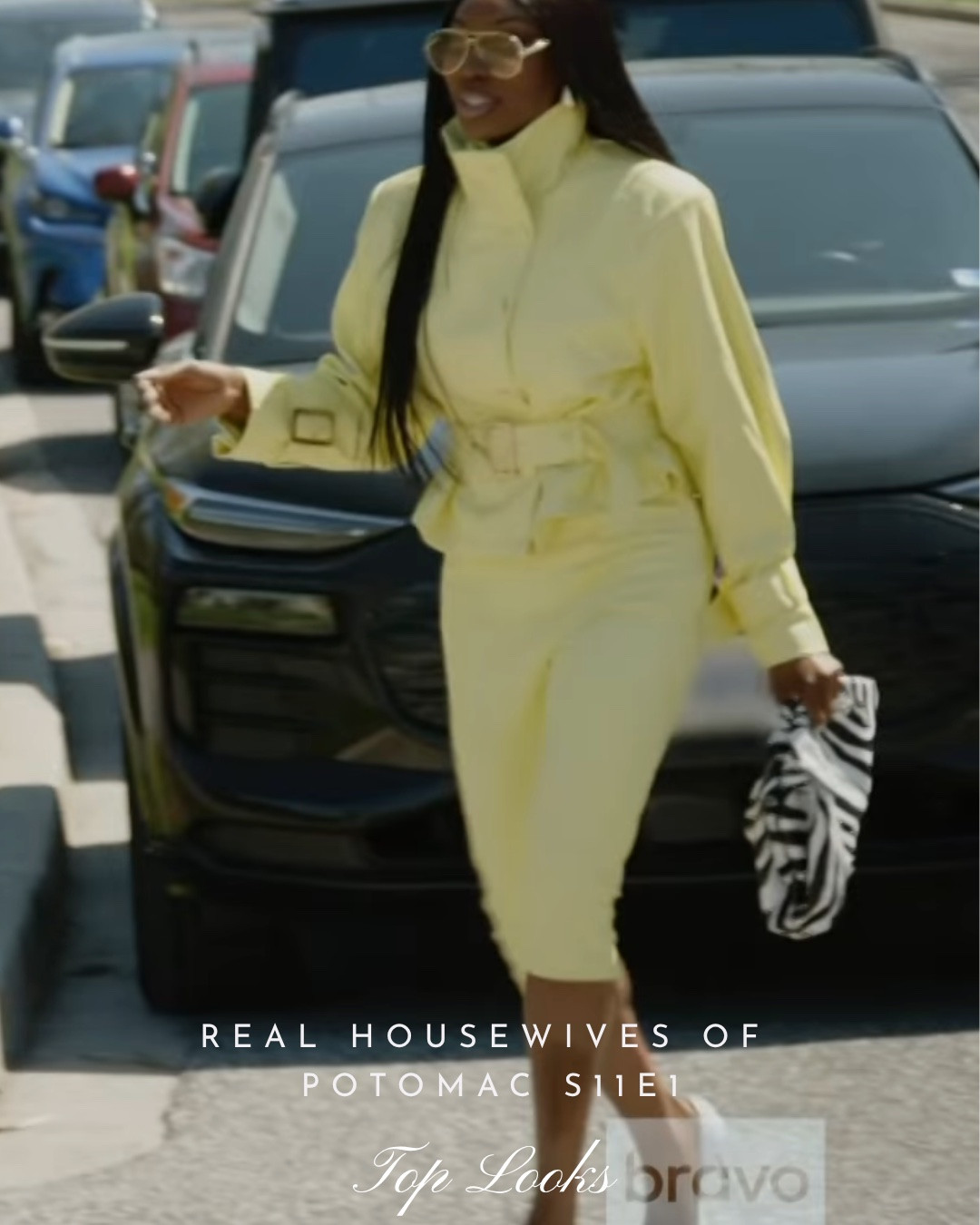 Real Housewives of Potomac Season 11 Episode 1 Top Looks / Courtney Ajinca’s Black and White Dress and Gizelle Bryant’s Pink Confessional Look are by Fashion Nova / Wendy Osefo’s Knit Fringe Confessional Look is by Calechie / Tia Glover’s Printed Confessional Look is by Wanni Fuga
