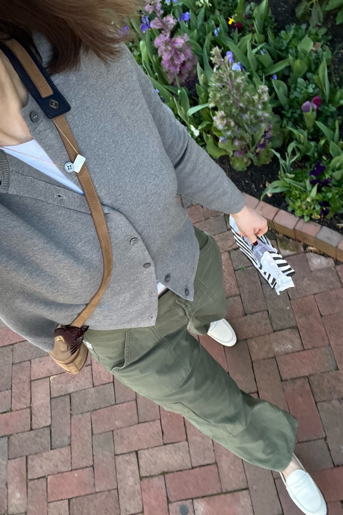 Jcrew grey cardigan
Citizens of humanity Olive cargo pants 
KOIO white loafers
Paris/64 suede brown bag

Casual outfit inspo for the weekend
Casual style 
Spring outfit

#LTKshoecrush #LTKstyletip #LTKfindsunder100
