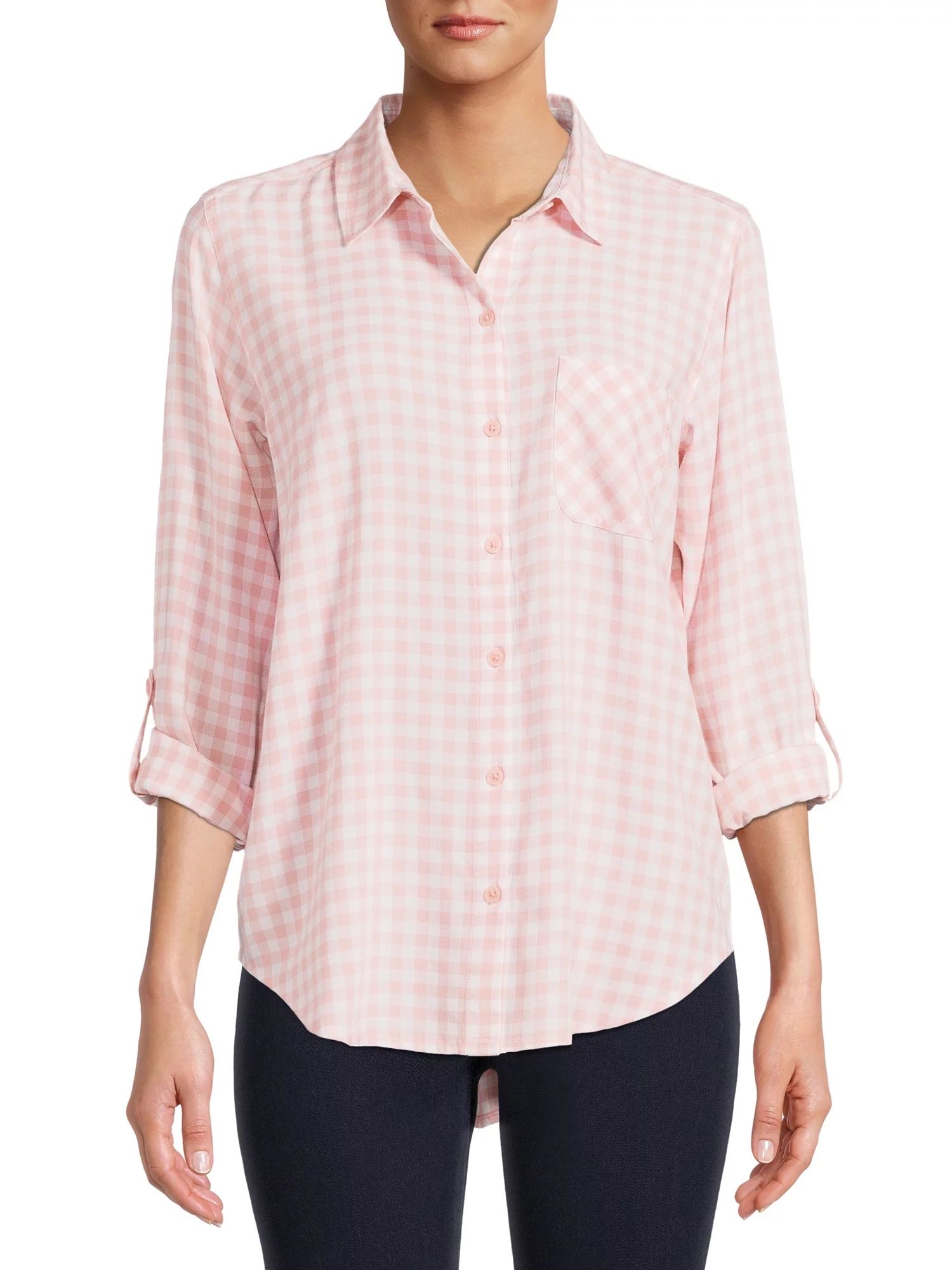 Time and Tru Women's Long Sleeve Soft Button Shirt | Walmart (US)