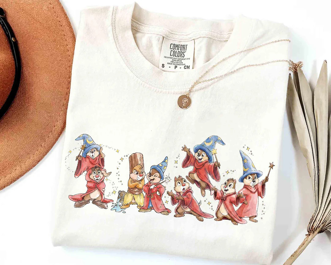 Comfort Colors\u00ae Vintage Chip and Dale Shirt, Chip and Dale Sorcerer Fantasia Tee, Double Tro... | Etsy (Global)