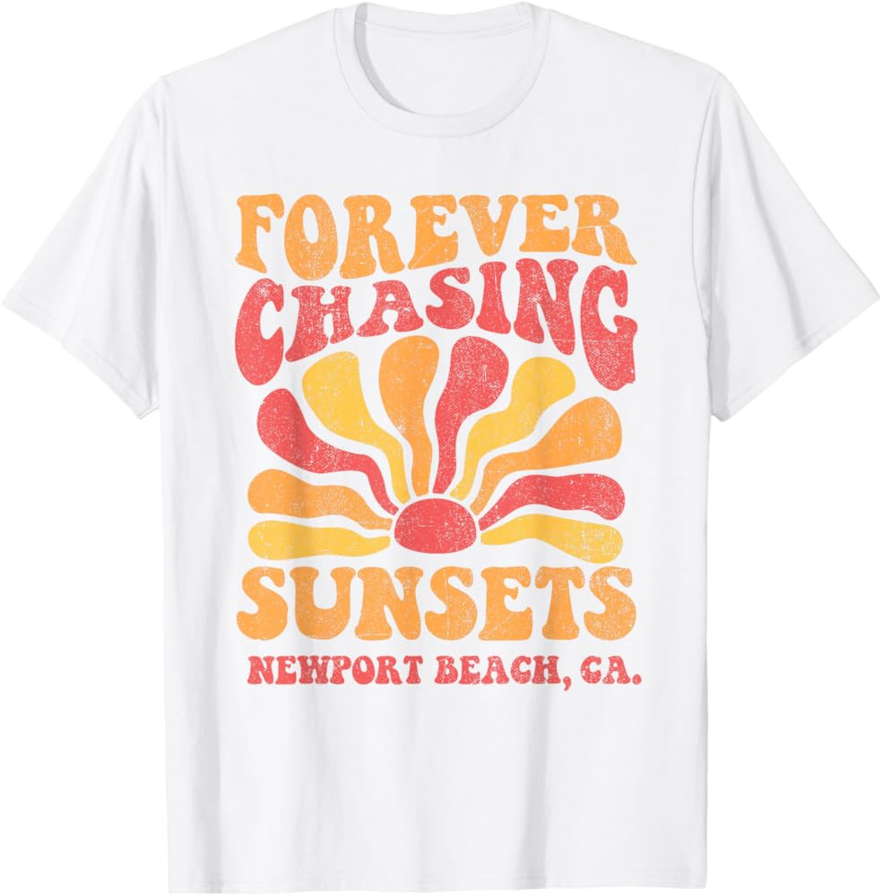 Forever Chasing Sunsets Newport Beach California 70s Retro T-Shirt | Amazon (US)