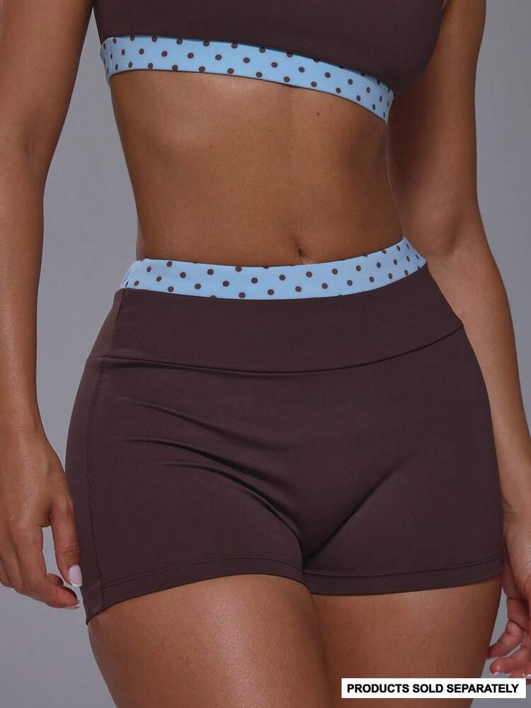 Musera Sport Double Layered Contrast Colour Blue Polka Dot Fitted Active Mini Shorts Coord Bottom... | SHEIN