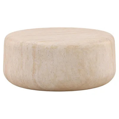 Cassandra Modern Classic Beige Faux Travertine Round Outdoor Coffee Table | Kathy Kuo Home