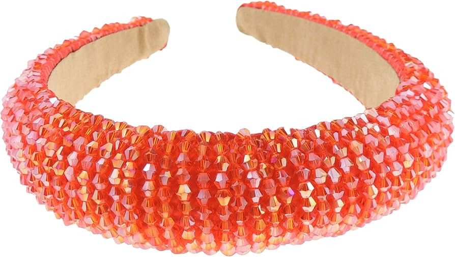 Ladies Bump Padded Beaded Crystal Evening Bridal Party Formal Headband (Red) | Amazon (UK)