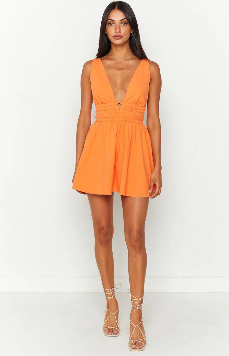 Genovia Crinkle Orange Mini Dress | Beginning Boutique (US)