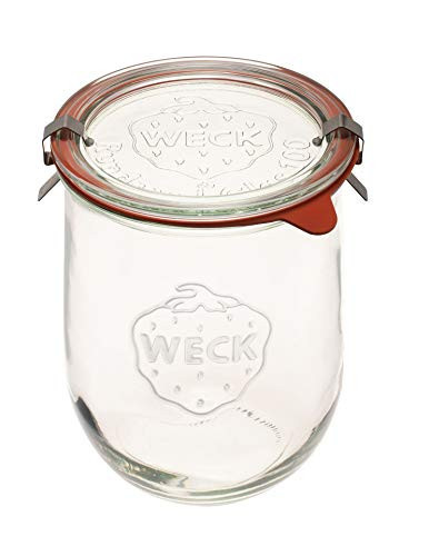 Weck Tulip Jar - Sour Dough Starter Jars for Sourdough - 1 x WECK 745 Large Clear Jar with Wide Mouth - 1 Liter Includes Glass Lid, rubber seal and steel clips | Amazon (US)