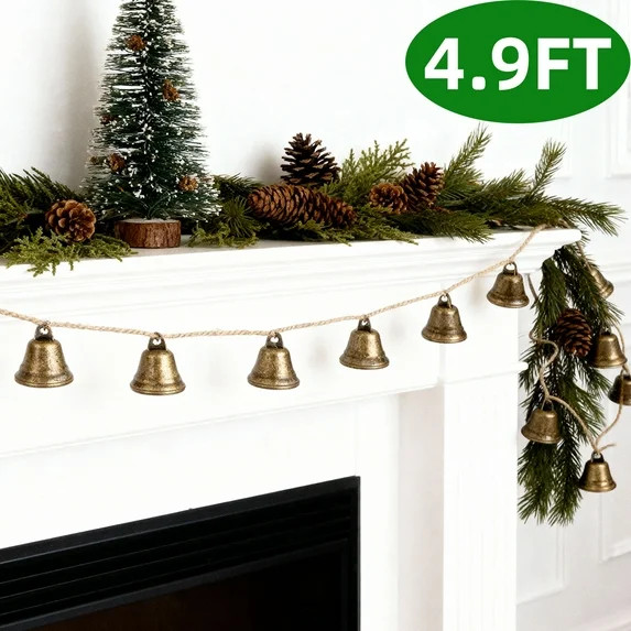 Christmas Bells Garland Bronze Jingle Bells Hanging String Vintage Decorative Rustic Bells Garlan... | Walmart (US)
