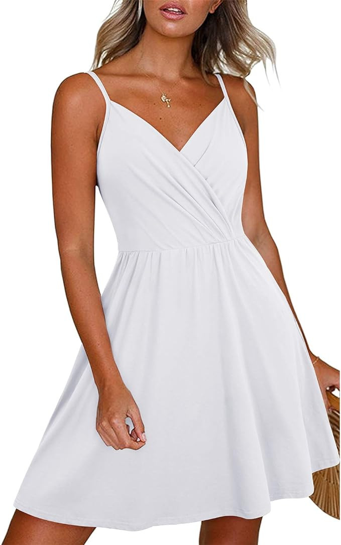 Newshows Women's Summer Dress Floral Spaghetti Strap Sleeveless V-Neck Casual Swing Sundress with... | Amazon (US)