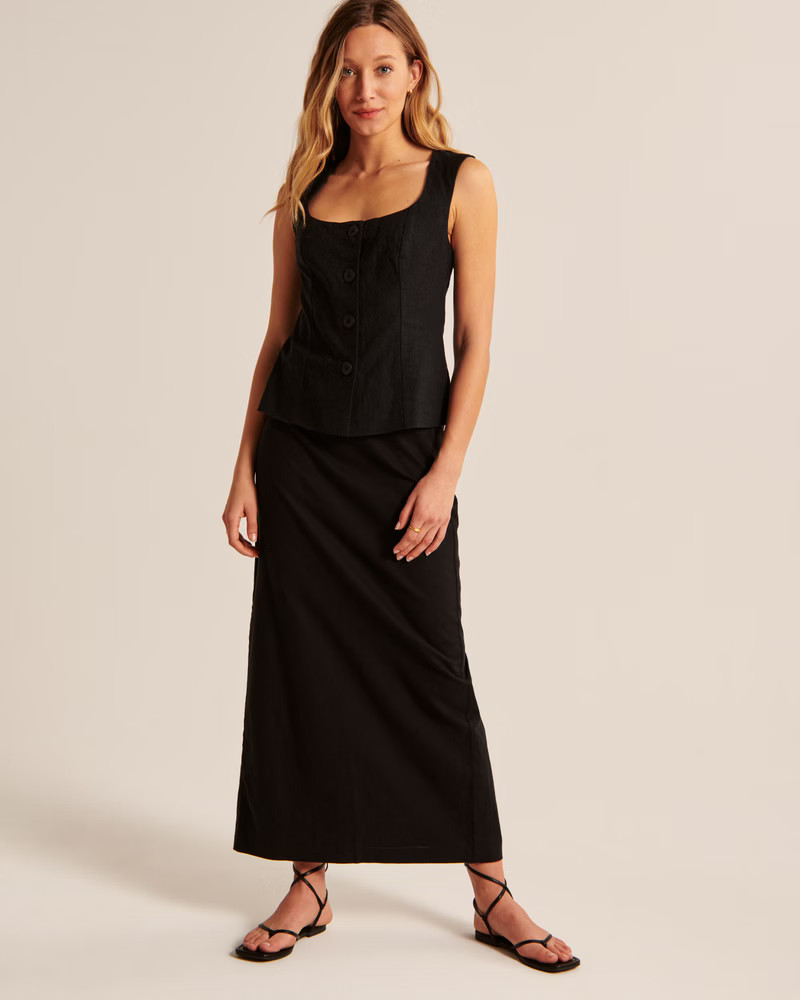 Linen-Blend Column Maxi Skirt | Abercrombie & Fitch (US)