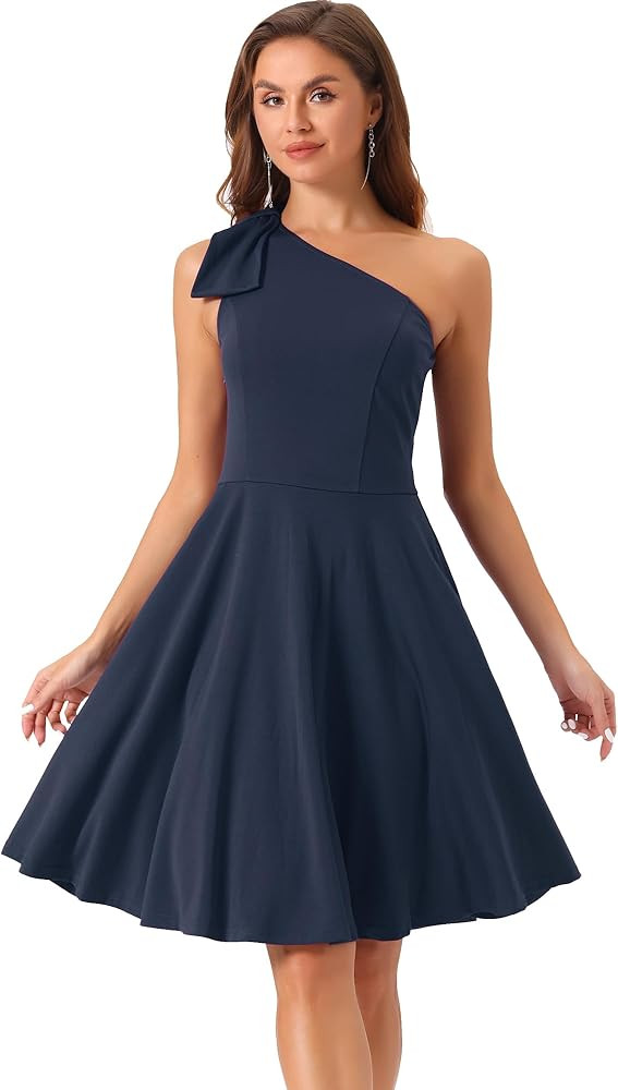 Allegra K Evening Cocktail Dress for Women's Party Elegant Flared One Shoulder Formal Dresses | Amazon (US)