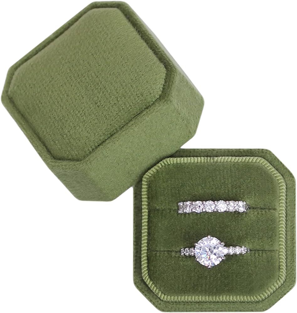 BLUTETE Square Octagon Ring Box 2 Slots Wedding Engagement Ring Set Keepsake Box Bridal Photo Gif... | Amazon (US)