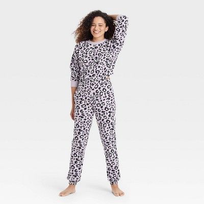 Women&#39;s Leopard Print Fleece Lounge Jogger Pants - Colsie&#8482; Purple S | Target