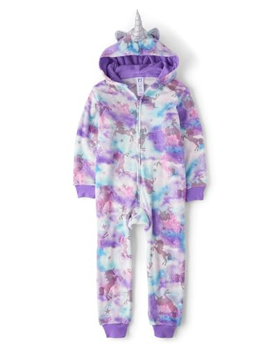 The Children's Place Girls' Long Sleeve Fleece Zip Up One Piece Pajama, Foil Unicorn | Amazon (US)