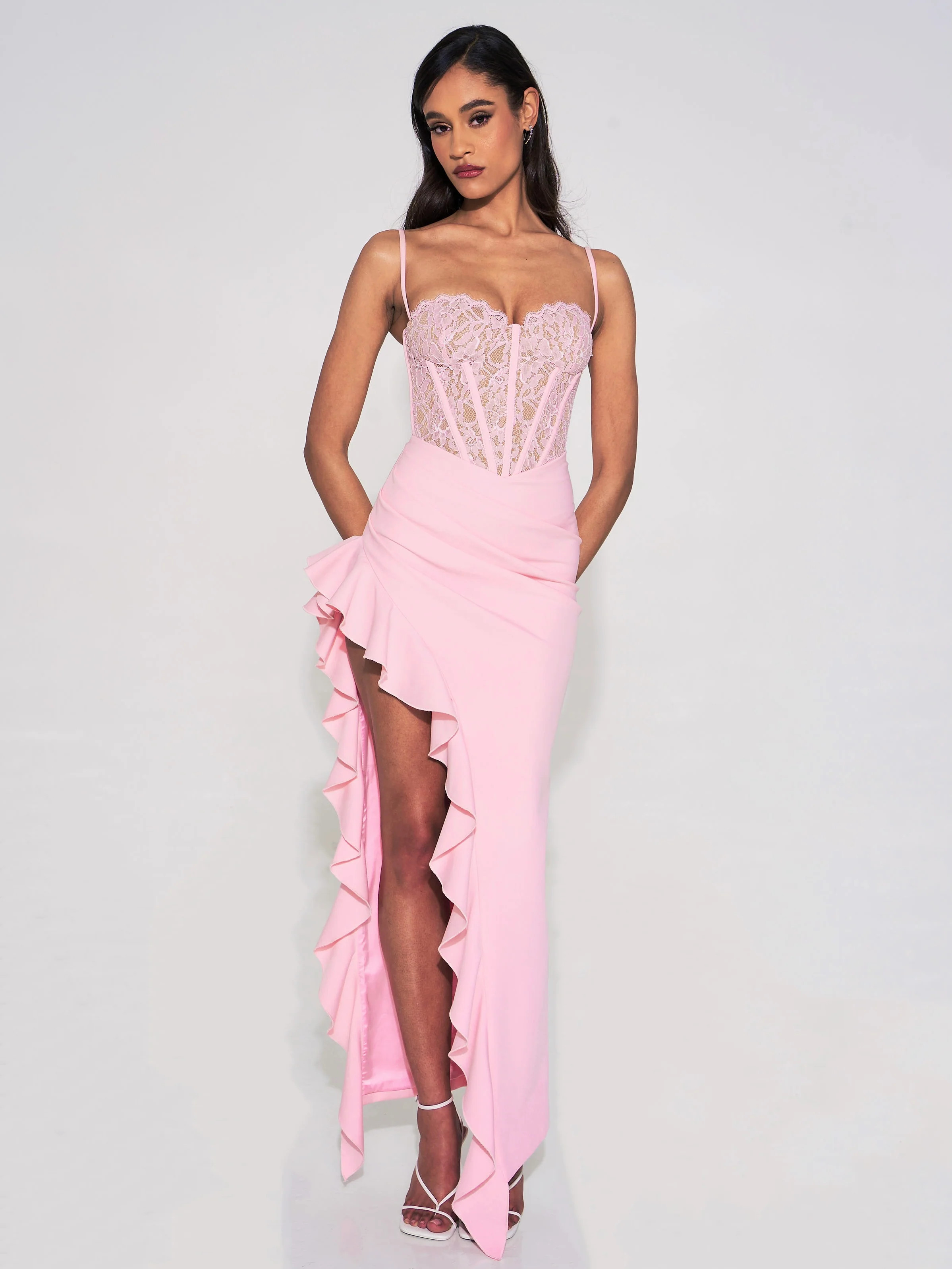 Junia Pink Lace Corset Maxi Dress (Archive Sale) | Miss Circle