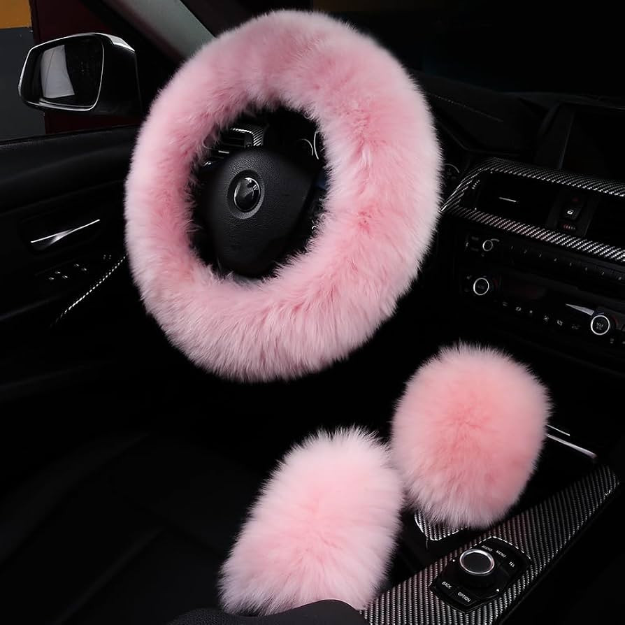 3Pcs Set Fashion Fluffy Fuzzy Wool Fur Soft Car Steering Wheel Cover with Handbrake Cover & Gear ... | Amazon (US)