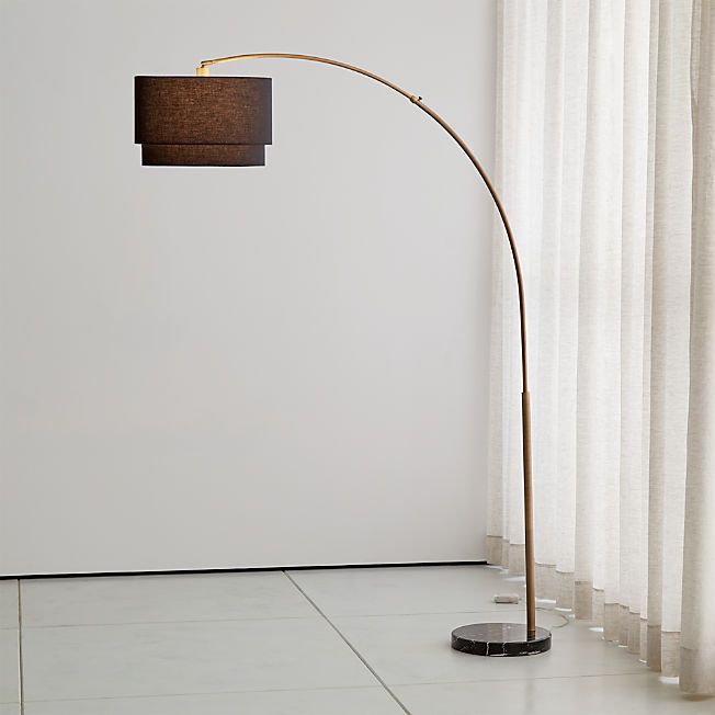 Meryl Arc Brass Corner Floor Lamp with White Shade + Reviews | Crate & Barrel | Crate & Barrel
