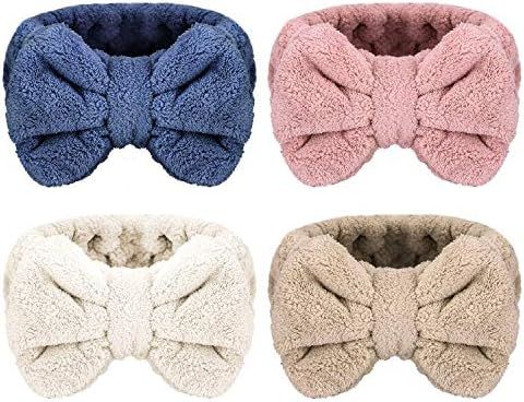 Senkary 4 Pack Microfiber Bowtie Headbands Soft Makeup Headbands Bow Hair Band Face Wash Spa Show... | Amazon (US)