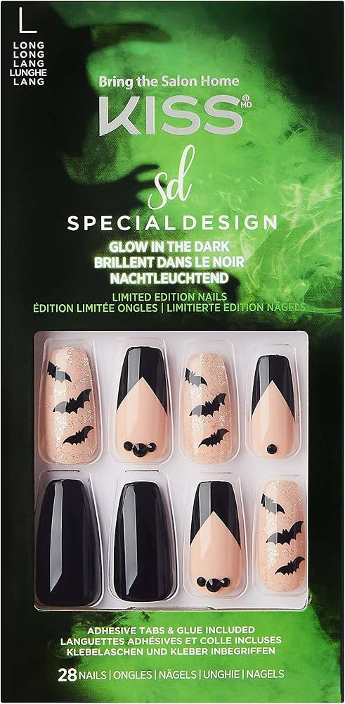 CANERO Kiss Halloween Special Design Nails - Ghostin', Long Length, Coffin Shape, 28 Fake Nails | Amazon (US)