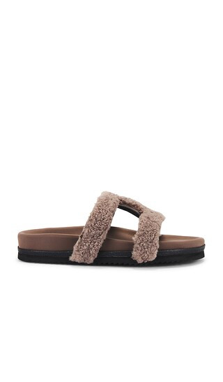 Fuzzy Cuffs Faux Fur Sandal in Taupe | Revolve Clothing (Global)