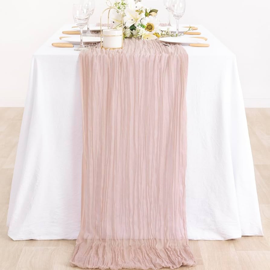 MLMC Dusty Pink Cheesecloth Table Runner 10ft Rustic Wrinkled Gauze Boho Table Runner 35x120 Inch... | Amazon (US)