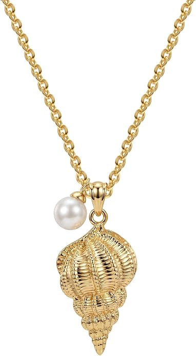 MEVECCO Ocean Pendant Necklace for Women, 18K Gold Plated Imitation Pearl Cubic Zirconia Boho Bea... | Amazon (US)