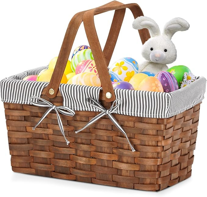 Woodchip Picnic Basket with Double Folding Handles, Natural Hand Woven Basket, Eggs Candy Basket ... | Amazon (US)