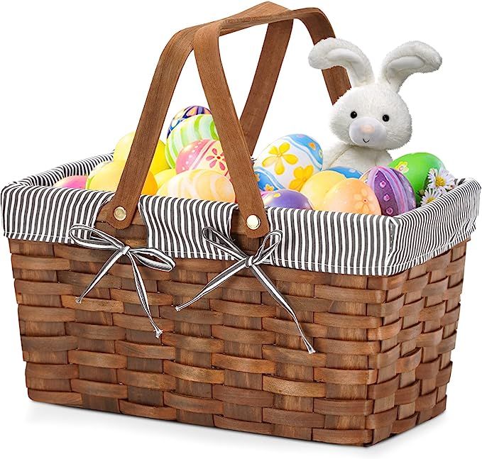 Woodchip Picnic Basket with Double Folding Handles, Natural Hand Woven Basket, Eggs Candy Basket ... | Amazon (US)