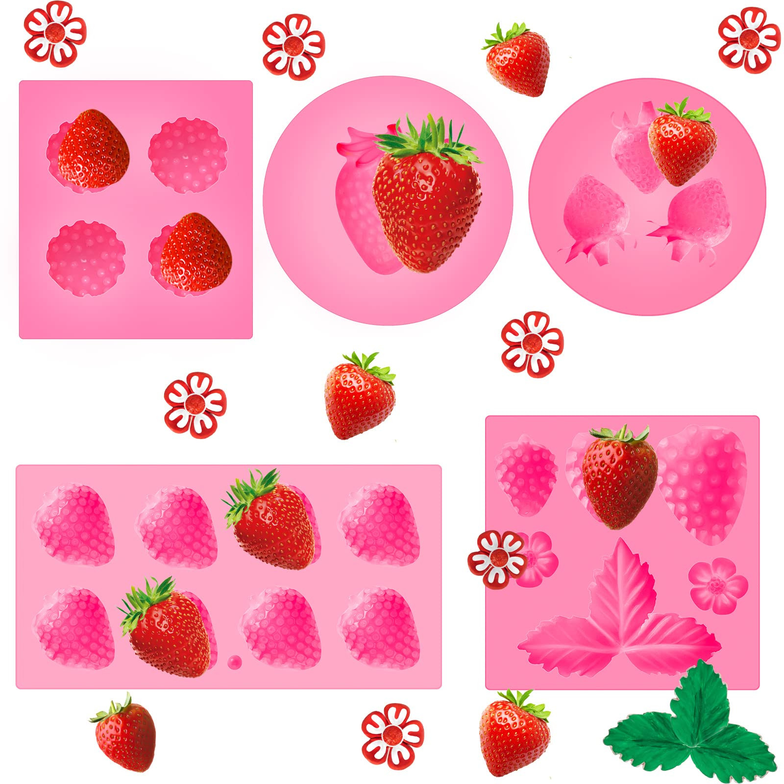 5 Pcs Strawberry Baking Mold Silicone Handmade Candy Jelly Bakeware 3D Flower Strawberry Embed Si... | Amazon (US)