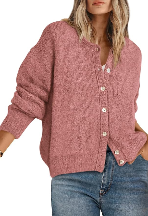 PRETTYGARDEN Long Sleeve Crewneck Button Down Womens Sweaters Spring Open Front Chunky Cardigan S... | Amazon (US)