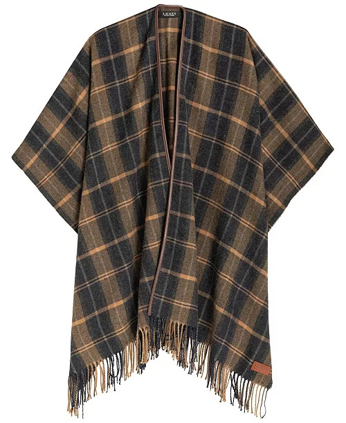 Lauren Ralph Lauren Plaid Ruana with Fringe Wrap - Macy's | Macy's