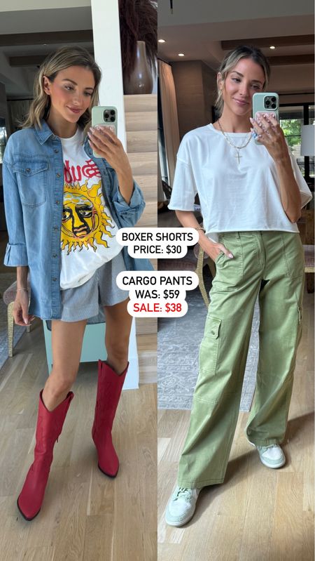 Spring fashion finds from

Graphic tee — Walmart 
Denim shirt — Walmart 
Boxer shorts — Nordstrom 
Boots — Walmart
White tee — Amazon 
Cargo pants — Nordstrom 

#LTKfindsunder50 #LTKsalealert #LTKfindsunder100