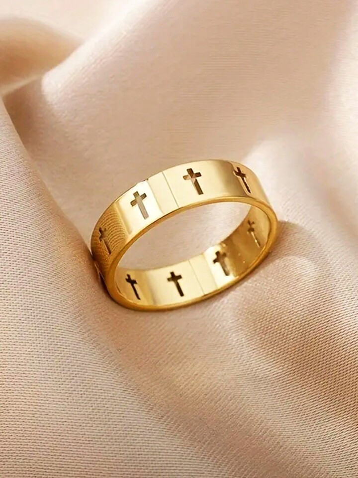 1pc Minimalist Stainless Steel Cross Shaped Hollow Out Ring For Men And Women, Daily Wear | SHEIN