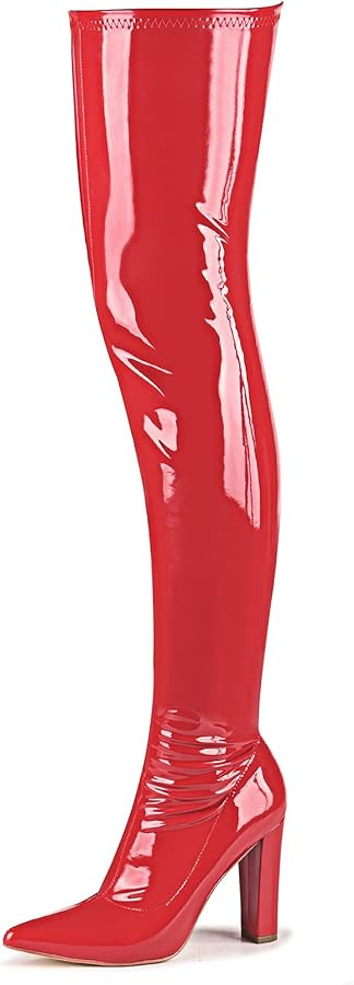 WSKEISP Thigh High Boots for Women Gogo Boot Heeled Over The Knee High Patent Leather 70s Long Ta... | Amazon (US)