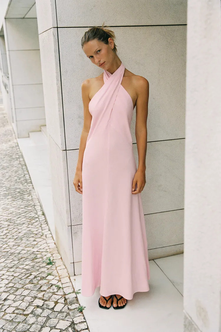 LINEN HALTER MIDI DRESS | Zara US