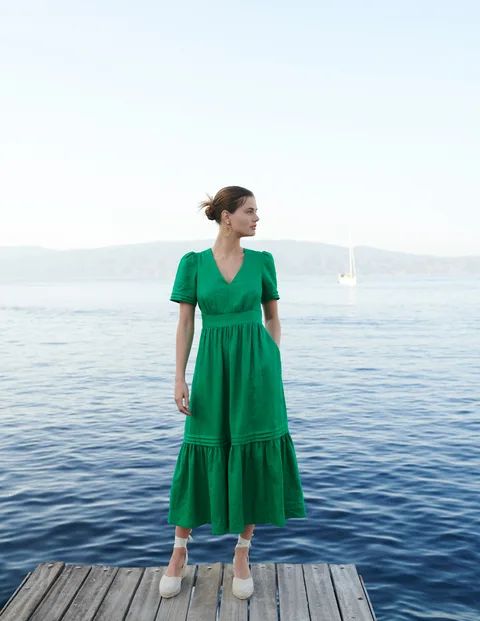 Eve Linen Midi Dress - Green Tambourine | Boden US | Boden (US)