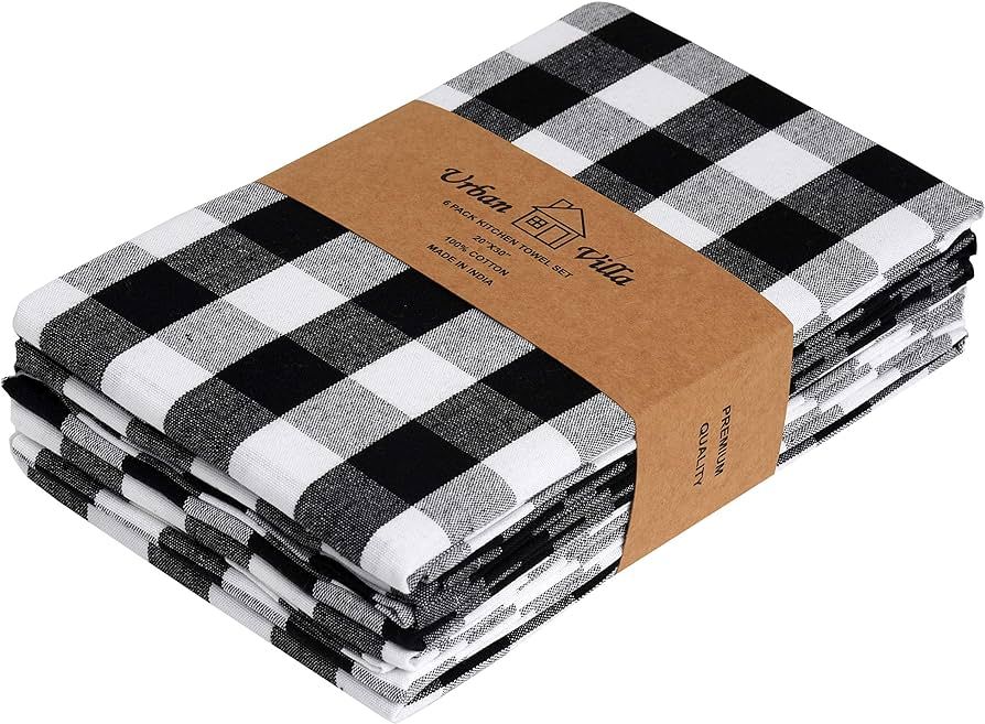 Urban Villa Kitchen Towels Set of 6 Buffalo Checks Black/White Kitchen Towels 20X30 Inches 100% C... | Amazon (US)