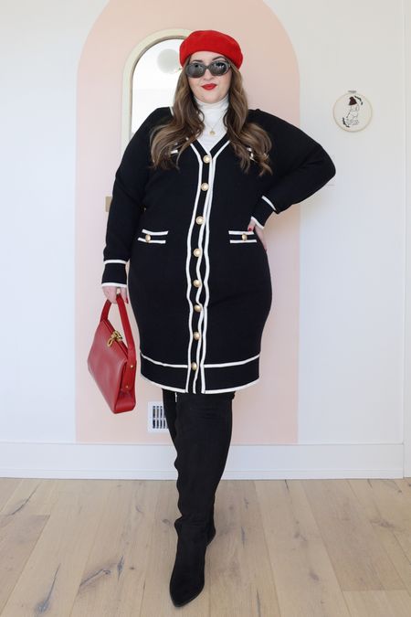 Plus size Blair Waldorf inspired sweater dress and wide calf boots look 

#LTKcurves