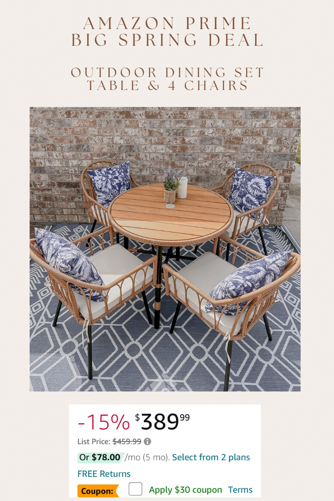 This adorable outdoor dining table set is 15% off + an extra $30 off right now!! 

#LTKSeasonal #LTKsalealert #LTKhome