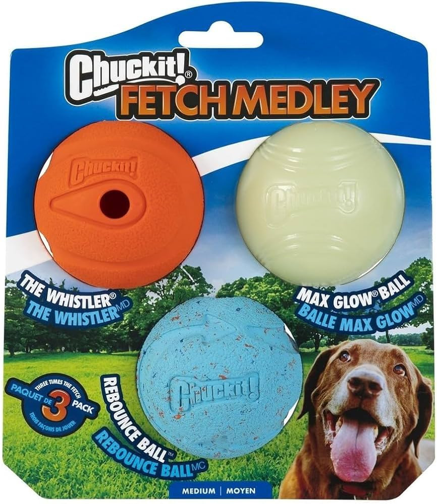 Chuckit Fetch Medley Dog Ball Dog Toys, Medium (2.5 Inch) Pack of 3, for Medium Breeds, Includes ... | Amazon (US)