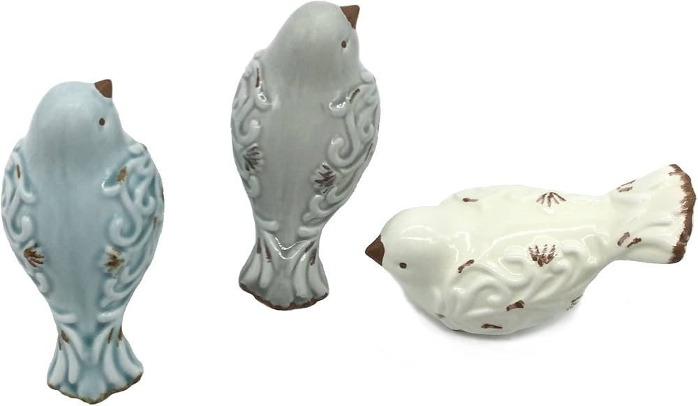 FICITI Distressed Finish Ceramic Bird Figurine Home Decor - Assorted Set of 3 | Amazon (US)