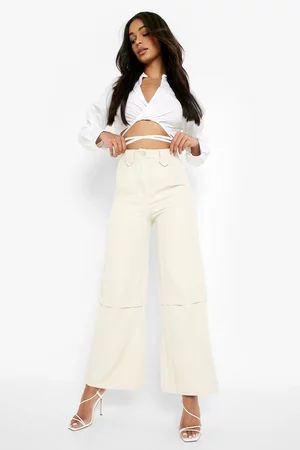 Pleated Knee Wide Leg Trouser | Boohoo.com (UK & IE)