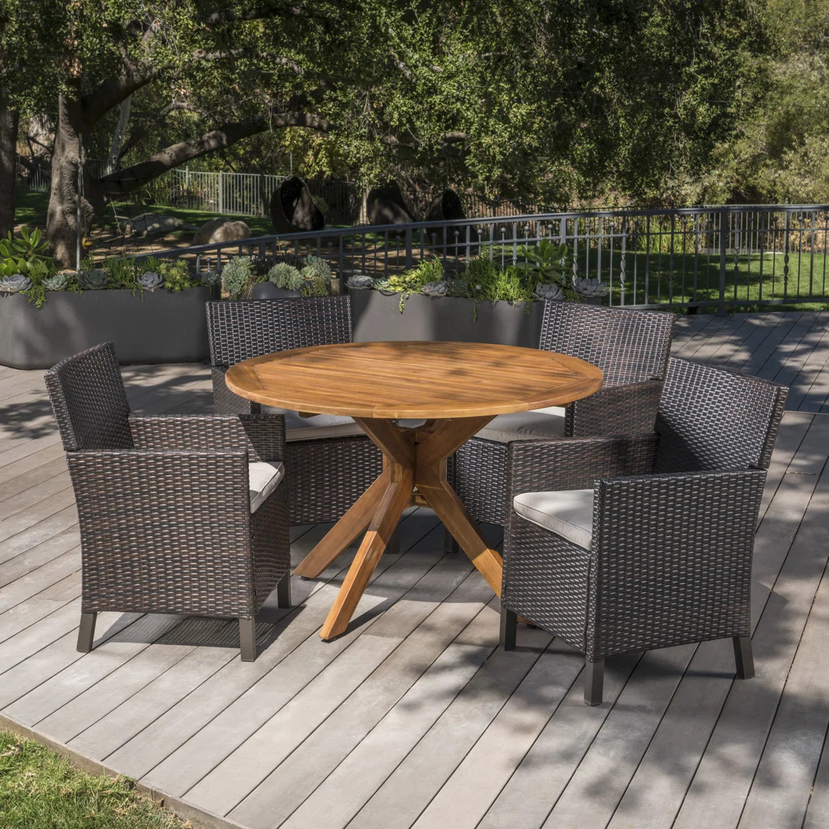 Pilcher 4 - Person Acacia Wicker Patio Dining Set with Round Table | Wayfair North America