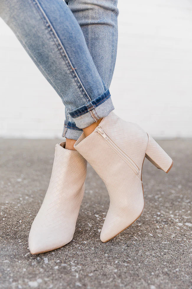 Brandi Ivory Woven Booties | Pink Lily