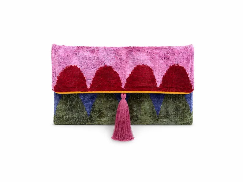 Velvet Ikat Clutch Bag: Handwoven Silk Foldover Purse With Tassel - Etsy | Etsy (Global)