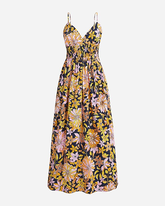 V-neck smocked-waist cotton poplin dress in dusk floral | J. Crew US
