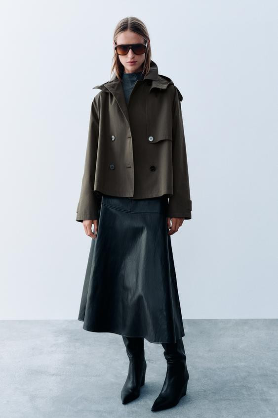 Zara - Short Trench Jacket With Hoodie - Khaki - S - Woman | Zara UK