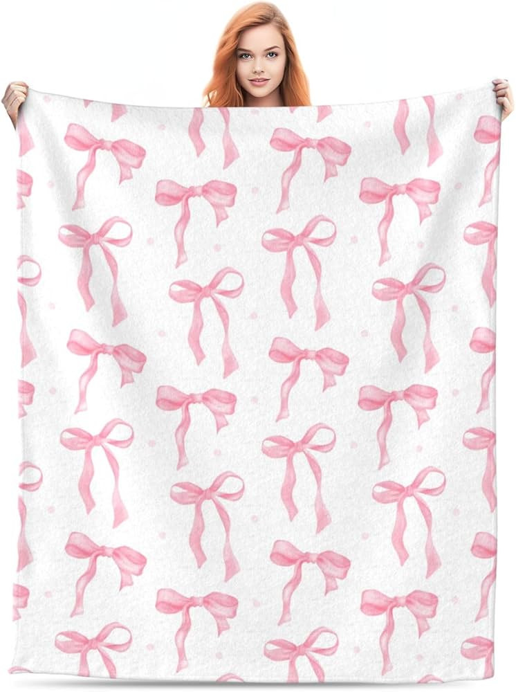 Haukea Throw Blanket Pink Bow Blanket Cute Throw Blankets for Couch Fluffy Cozy Throw Blankets fo... | Amazon (US)
