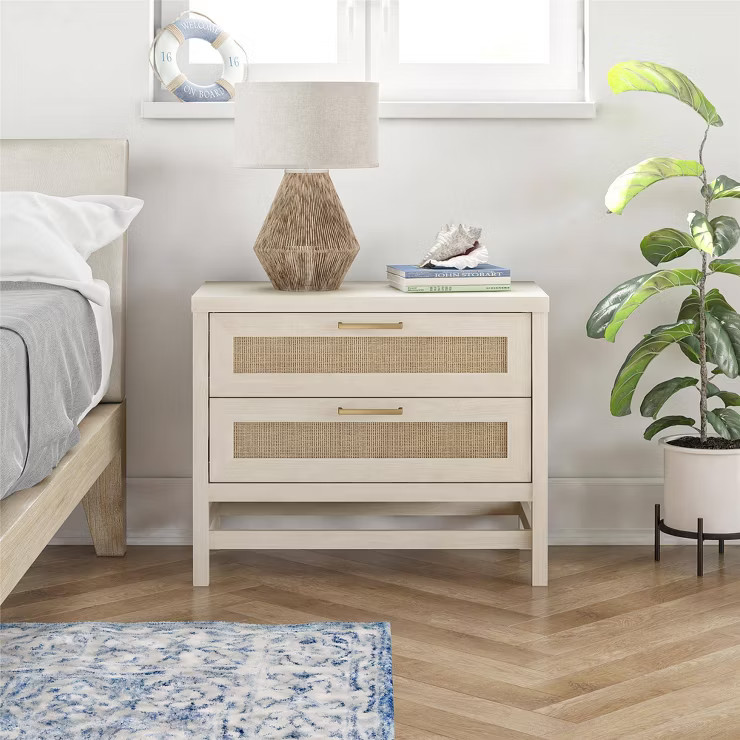 Latta 2 Drawer Nightstand with Faux Rattan Ivory Oak - Room & Joy | Target