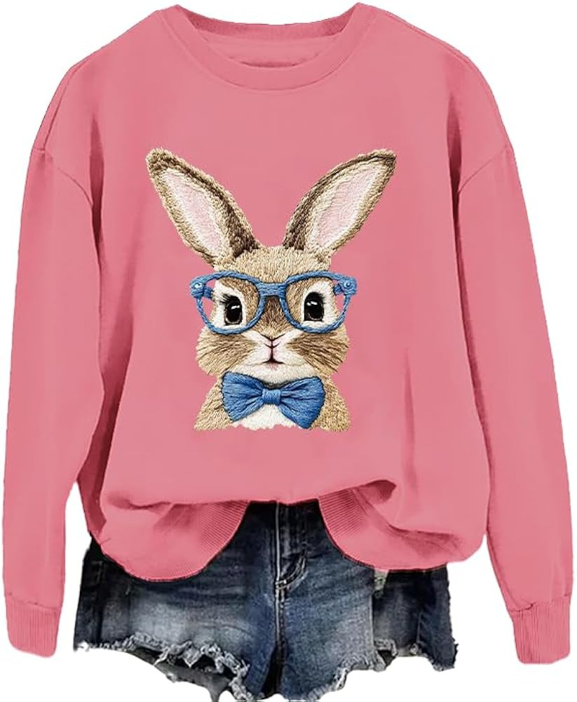 Easter Sweatshirts for Women Retro Easter Bunny Sweatshirt Bunny Long Sleeve Sweater | Amazon (US)